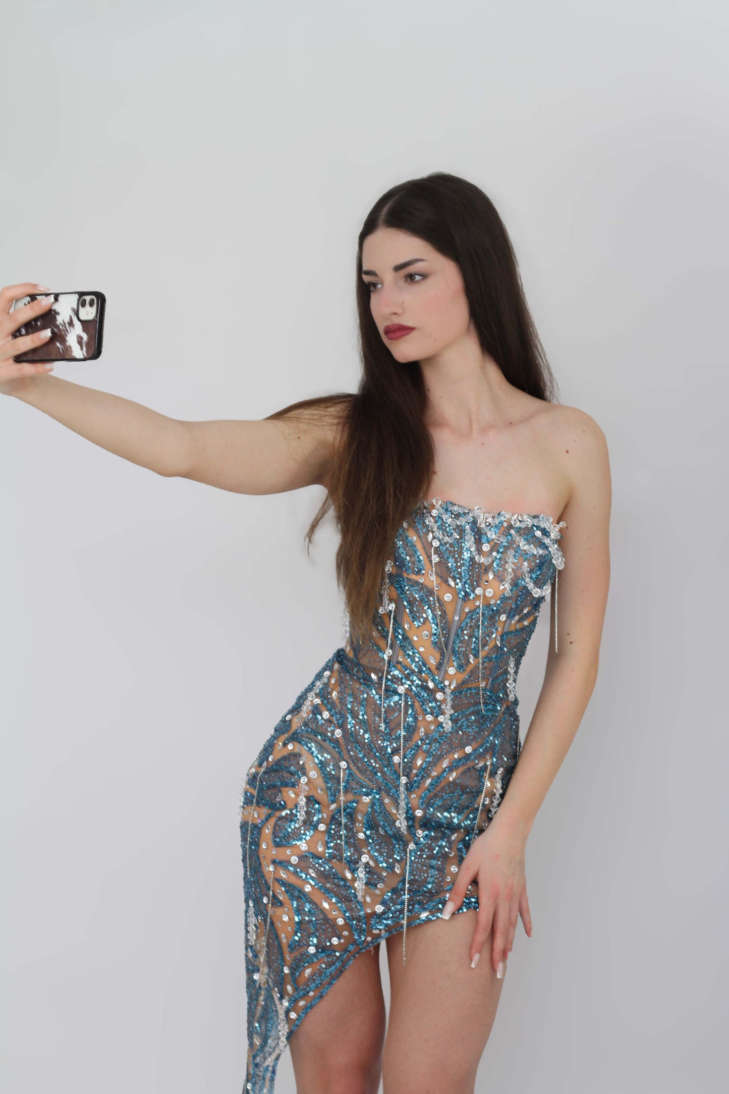 Asymmetric Dress With Lace and Sequins